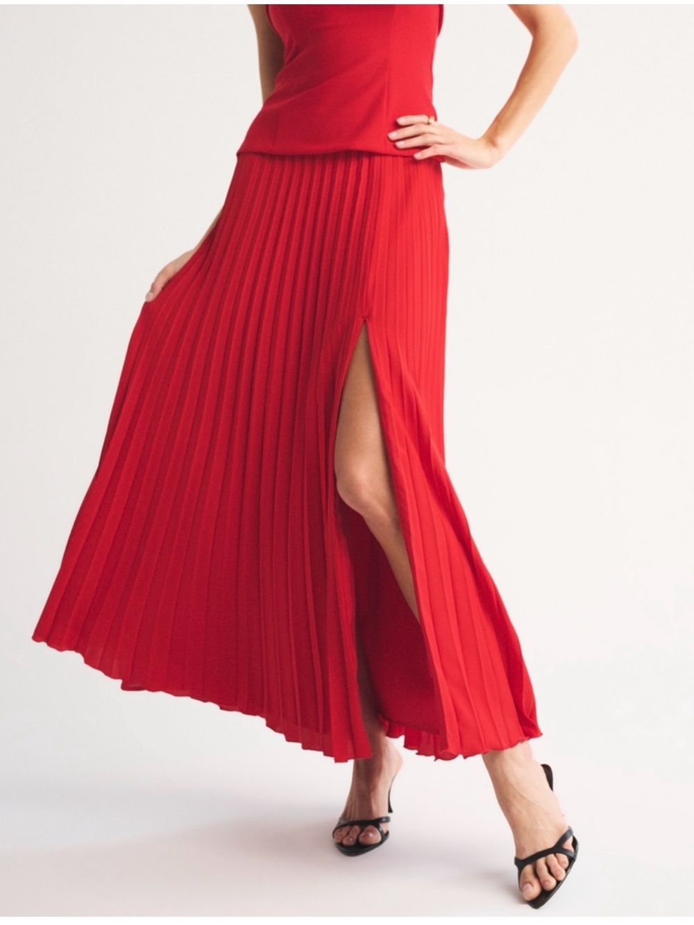 Abercrombie & Fitch High Rise Pleated Maxi Set Skirt - Picture 2 of 5